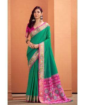 Green Elegant Soft Silk Saree with Traditional Patola Weaving
