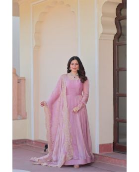 Baby Pink Fendy Chiffon gown with Sequins Work