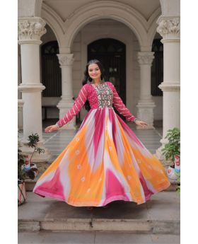 Bandhej Navratri Gown with Gamthi & Mirror Work