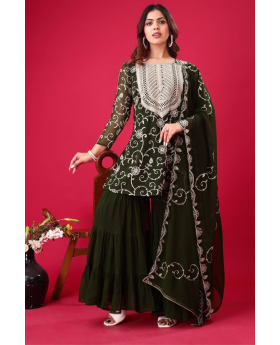 Three Pieces of Black Heavy Georgette Embroidered Kurta Dupatta Suit Set