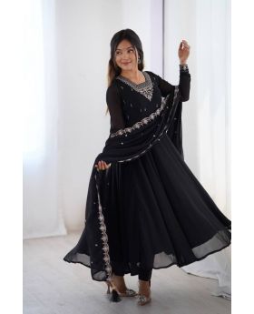 Black Heavy Pure Soft Georgette Anarkali Gown Dupatta Suit Set