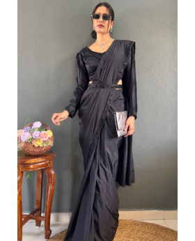 Premium Natural Silk in Black with Designer Handiwork.