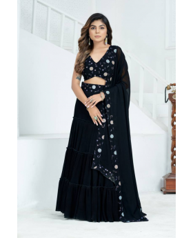 Crease Lehanga Choli Set in Black Pure Faux Georgette