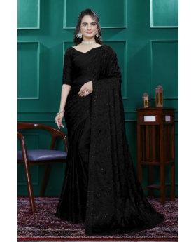 Multi-sequence and cut embroidery on a black rangoli silk saree