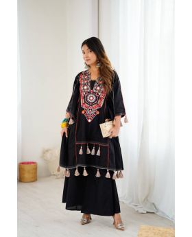 Black Pure Khadi Cotton Co-Ord Set with Embroidery Mirror Work