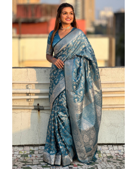 Antique Silk Sarees in Blue Banarasi with Jaal