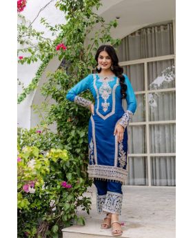Blue Star Georgette Padding Kurta Pant Dupatta Suit Set