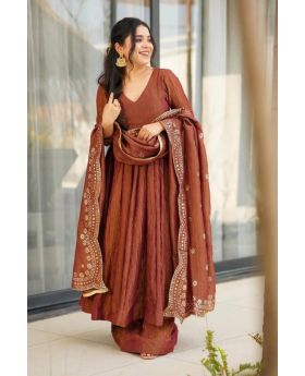 Brown Embroidered Heavy Fandy Silk Gown