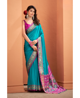 Firozi Elegant Soft Silk Saree with Traditional Patola Weaving