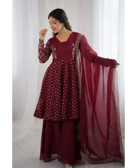 Chic Crunchy Silk Sharara Set with Sequin Embroidery