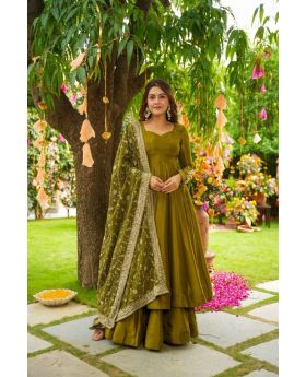 Chiffon Anarkali Suit Set with Dupatta & Palazzo Embroidered