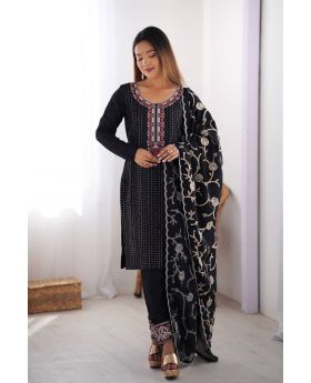 Chinon Silk Embroidered Kurta Set with Dupatta