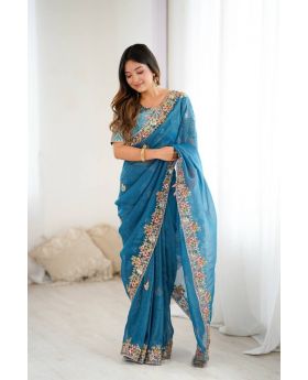 Crunchy Silk Saree with Rich Embroidery and Sequin Work