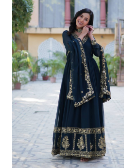 Wine Faux Blooming Anarkali Gown with Dupatta Made of Georgette 