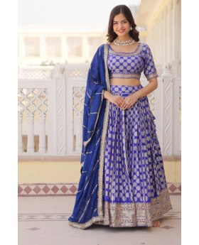 Dark Blue Lehanga Choli Dupatta Set with Pure Dyable Viscose Jacquard