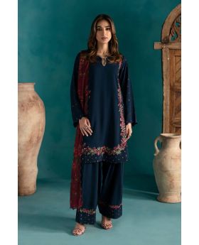 Dark Blue Pure Natural Crep Silk Plazo Kurta Dupatta Suit Set