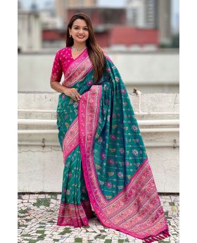 Dark Green Pure Patola Premium Silk Saree Zari Woven Work.