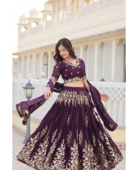 Dark Purple Faux Georgette Lehanga Choli Dupatta Set