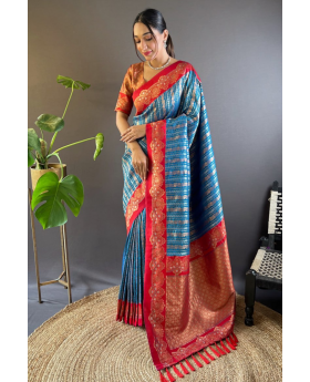 Soft silk Paithani sarees in dark blue with peacock jaal