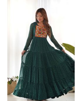 Dark Green Navratri Leheriya Print Anarkali Gown Soft Fox Georgette