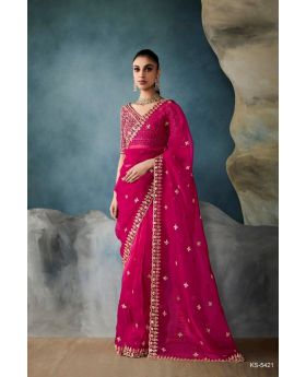Designer Fancy Fabric Saree with Hand Embroidered