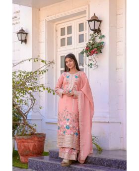 Designer Sharara Kurta Dupatta Set Heavy Chinon Silk