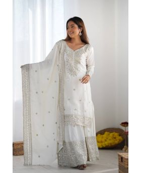 Designer Sharara Kurta Dupatta Set in Pure Chinnon Silk