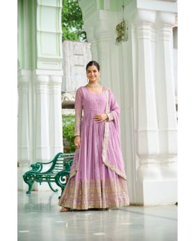 Dusty Faux Georgette Gown & Embroidered Dupatta Set