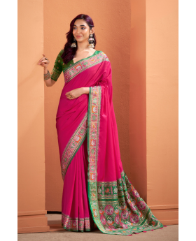 Rani Pink Elegant Soft Silk Saree with Traditional Patola Weaving
