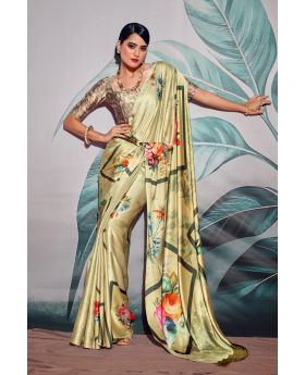 Elegant Soft Satin Saree with Vibrant Digital Print