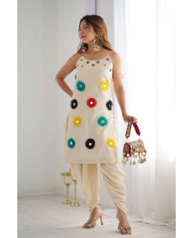 Ethnic Khadi Co-Ord Set Mirror Work Top & Comfy Dhoti Bottoms