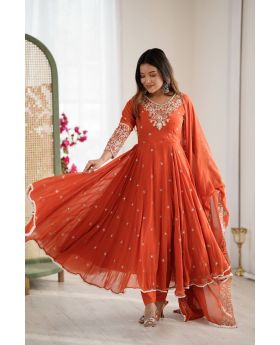 Faux Blooming Anarkali Kurta Set With Sequence & Moti Work