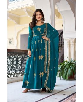Faux Georgette Anarkali Suit Set with Dupatta & Pant