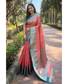 Kanchipuram Gajri Traditional Pattu Zari Woven Saree