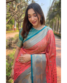 Kanchipuram Gajri Traditional Pattu Zari Woven Saree