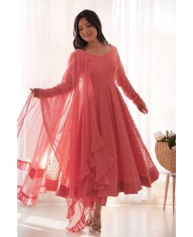 Gajri Pink Pure Soft Georgette Anarkali Dupatta Gown Suit Set