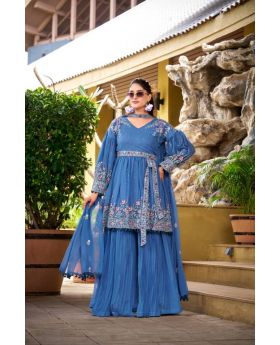 Georgette Kurta Sharara Set with Embroidery & Flowy Dupatta