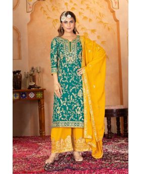 Green Heavy Faux Georgette Kuta Plazzo Duaptta Suit Set