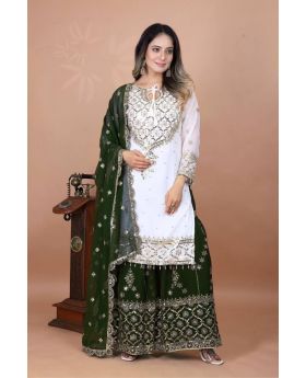 Green Heavy Faux Georgette Sharara Dupatta Suit Set