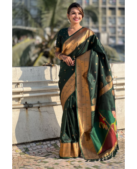 Floral-patterned green Paithani soft silk sarees