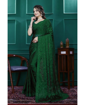 Green Rangoli Silk Saree with Multi-Sequence and Cut Embroidery