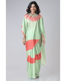 Digital Printing of Green Satin Creap Silk Saree