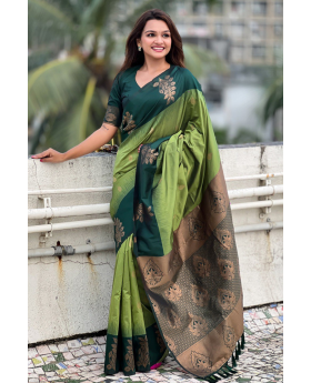 Zari-patterned green soft moonga silk sarees