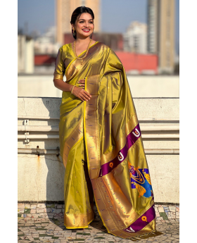 Floral designs woven into green soft silk sarees