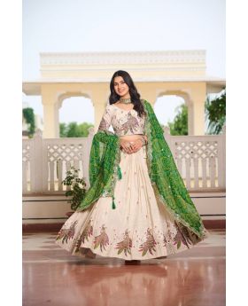 Green Navratri Special Tissue Silk Lehenga Choli Set Bandhej Dupatta