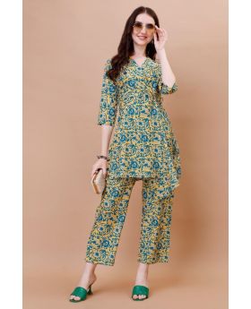 Green Printed American Crepe Co-ord Set Kurti & Pant Set