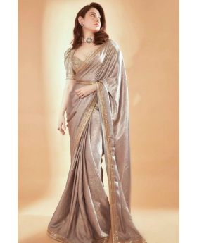 Grey And Golden Fandy Chiffon Saree Embroidered