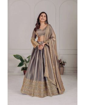 Grey Heavy Fandy Lehanga Blouse Dupatta Set Embroidered 