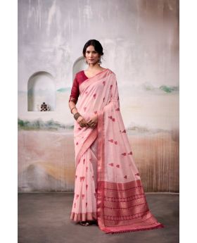 Handloom Cotton Saree with Zari Woven Motifs & Rich Border