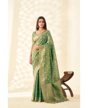 Handwoven Tissue Linen Saree with Subtle Sheen